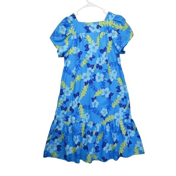 VTG Lava Hut Hawaiian Dress Size Small Blue Hibiscus Ruffle MuuMuu Aloha Luau - Picture 2 of 10